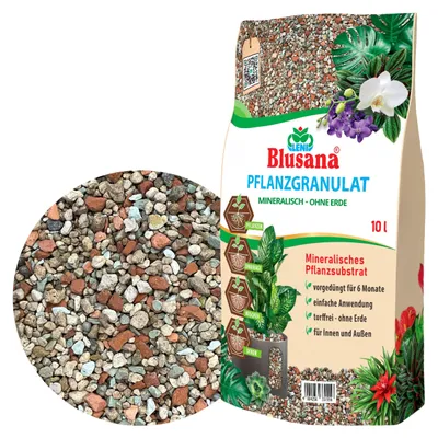 Produktbild von Blusana Mineralisches Pflanzsubstrat 10 Liter vorgedüngt Körnung 2-5mm Hydrokultur-Substrat Bims-Zeolith-Ton Granulat-Mix für Zimmerpflanzen Semi-Hydro Balkon Terrasse Garten