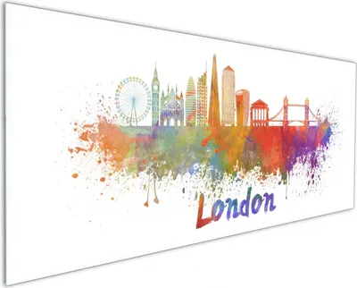 Produktbild von Wallario Küchenrückwand aus Glas, Größe: 125 x 50 cm, Motiv: Städte als Aquarell - Skyline von London | Spritzschutz | abwischbar | pflegeleicht | in