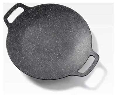 Produktbild von Koreanische Grillpfanne mit Doppelgriffen, Schwarze Grillpfanne aus Druckgussaluminium für Camping (38 cm)