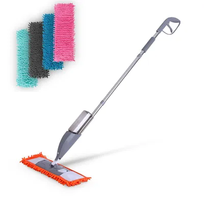 A spray mop with multiple cleaning pads displayed against a white background.