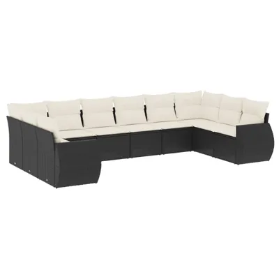 Produktbild von vidaXL 10-tlg. Garten-Sofagarnitur mit Kissen Schwarz Poly Rattan