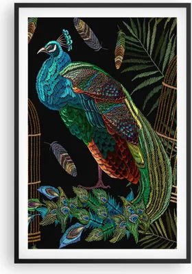 Produktbild von Gerahmtes Poster - Schwarzer Rahmen - Pfauen Gold Käfig - 61x91,5 cm - Wand Bild - Wanddeko - Wandbilder - Kunstposter - Wandposter - Bilderrahmen - Bilder - Kunstdruck - P2BPA61x91-4390