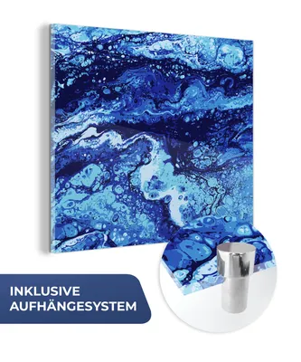 Obrázok produktu pre MuchoWow® Sklenené obrazy - Obrazy na stenu - Foto na skle Mramor - modrá - akvarel 20x20cm Nástenná dekorácia zo skla - akrylový sklenený obraz - akrylové
