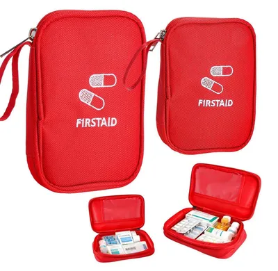 Produktbild von Medikamententasche Set 2 Stück – Reiseapotheke leer, wasserdicht, Oxford, Rot