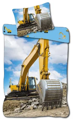 Obrázok produktu pre Detská posteľná bielizeň Žeriavové rýpadlo Nákladné auto Stavenisko 100 x 135 cm