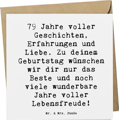 Produktbild von Mr. & Mrs. Panda Grußkarte Spruch 79. Geburtstag - Weiß - Geschenk, feiern, liebevolle Geschenke, Erinnerung, faltkarte, doppelkarte, Happy Birthday, Geburtstagsfeier