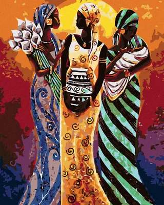 Image de Zuty - Peinture par numéros - TROIS FEMMES AFRICAINES, 40 x 50 cm, toile tendue sur châssis