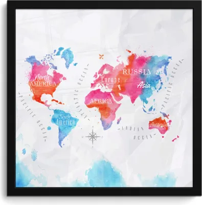 Produktbild von MuchoWow® MuchoWow® Gerahmtes Poster Weltkarte - Farben - Aquarellfarben 40x40 cm - Poster mit zchwarzem Bilderrahmen - Mit Rahmen - Wanddekoration Schlafzimmer