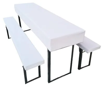 Imagen del producto de Juego de manteles y fundas para bancos de cerveza - Lavable y sin arrugas - Blanco - 220x70 cm