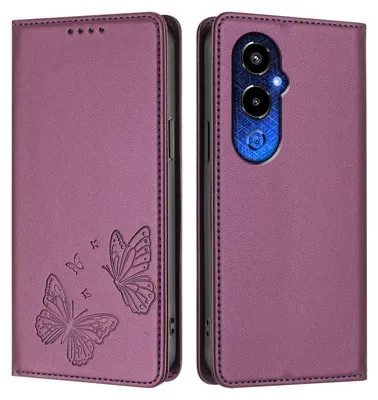 Produktbild von Lederhülle für Tecno Pova 4 Pro, Schmetterling Prägung Leder Brieftasche Schutzhülle mit Ständer Lila