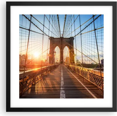 Produktbild von Gerahmtes Poster - Schwarzer Rahmen - New York Brücke - 40x40 cm - Wand Bild - Wanddeko - Wandbilder - Kunstposter - Wandposter - Bilderrahmen - Bilder - Kunstdruck - Wandbild - P2BAC40x40-3707