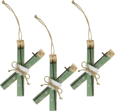 Produktbild von Skipaar aus Holz mintgrün zum Aufhängen 13,7x7cm 3er-Set Christbaumdekoration, 3 Stück