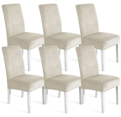 Immagine prodotto di Copri sedie in velluto, set da 6, universali, elasticizzati, lavabili, resistenti ai graffi, color beige
