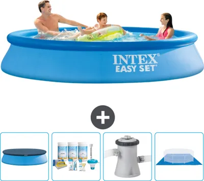 Immagine prodotto di Piscina gonfiabile rotonda Intex Easy Set - 305 x 61 cm - blu - include copertura - pacchetto manutenzione - pompa filtro per piscina - telo di fondo