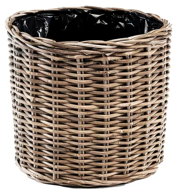 Produktbild von Pflanzkorb Duro 40x40x35 cm, Ø 43 cm rund, grauer Rattankorb mit Folie, dekorativer Übertopf für Pflanzen, Kräuter, Garten, Balkon, Terrasse, Innen- und geschützten Außenbereich