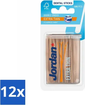 Produktbild von Jordan Zahnstocher Doppelseitig Extra Dünn 105 Stück - Vorteilspack - 12 Stücke