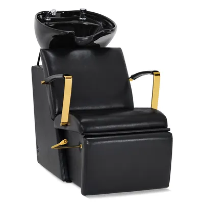 Produktbild von Waschbecken mit Sessel, Klappbare Beinstütze, aus Keramik Verstellbar, Waschplatz 8670 (Schwarz-Gold/Kunstleder)