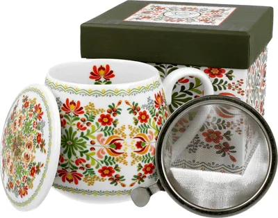 Produktbild von DUO ETNO Fassbecher 430 ml HUNGARIAN mit Teesieb, New Bone China Porzellan