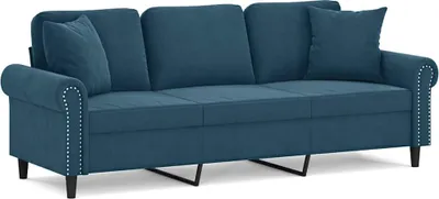 Produktbild von vidaXL 3-Sitzer-Sofa mit Zierkissen Blau 180 cm Samt