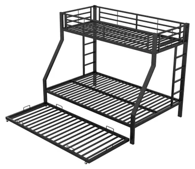 Imagen del producto de Cama nido de metal con cama extraíble - Escalera a ambos lados - 90/140 x 200 cm - Para niños, adolescentes y adultos - Montaje sencillo - Color negro