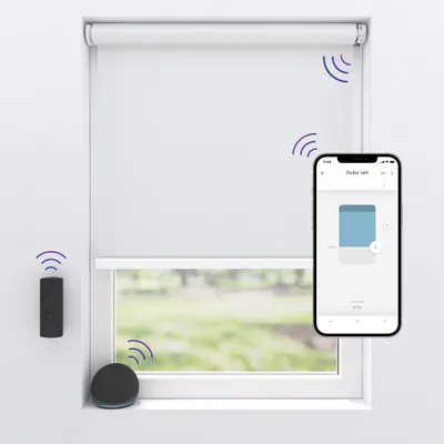 Produktbild von Motionblinds Elektrisches Verdunkelungsrollo – Smartes Rollo – 150 x 190 cm – Weiß, KI-generiertes Bild