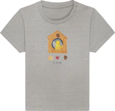 Produktbild von Mr. & Mrs. Panda Babyshirt Vogelhaus Home 6. - 12. Monat - Heather Grey - Geschenk, Baby Kurzarmshirt, Kleinkind T-Shirt, Haus, Vogel, Hausbau, Lustige Sprüche,