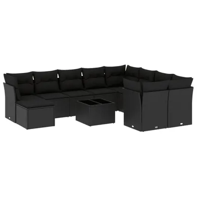Produktbild von vidaXL 11-tlg. Garten-Sofagarnitur mit Kissen Schwarz Poly Rattan