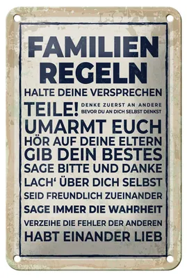 Produktbild von Blechschild Familien Regeln, 30 x 20 cm, Blechschilder Spruch Glück Weisheit