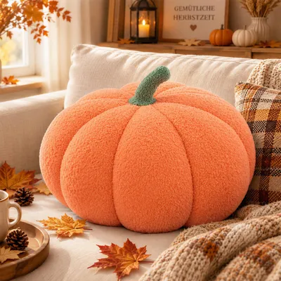 Plüsch-Pompoenkissen, 20 cm, 3D-Dekokissen, Orange