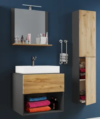 Produktbild von VCM 4-tlg. Waschplatz | Waschtisch Unterschrank Badmöbel Set Waschbecken Lendas II