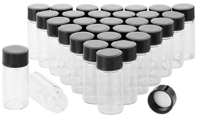 50x 5 ml Glasfläschchen mit schwarzem Schraubdeckel, klar