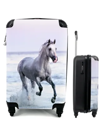 Produktbild von MuchoWow® Koffer Handgepäck Trolley Rollkoffer Kleine Reisekoffer mit 4 Rollen - Pferd - Meer - Pastell - Cabin Size < 55x40x23 cm & 55x40x20 cm - Kinderkoffer - Kabinenkoffer - Boardgepäck - Reise-Box - Reisekoffer - Reisegepäck - Koffer mit Bild - Trolley für Kinder