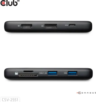 Image de Club3d CLUB3D 8-1 Dock portable USB Type-C® 10Gbps vers HDMI™ et DisplayPort™ 8K30Hz PD Max.100Watt