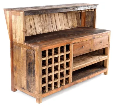 Produktbild von Vintage Design | 150x110x55cm (BxHxT) | Shabby Chic Minibar, Bar Theke aus Altholz | Verkaufstresen, Kassentresen, dekoratives Objekt | Farbe: 01 Natur-Vintage