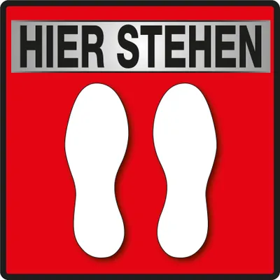 Produktbild von Fußboden-Aufkleber "Hier stehen" (30x30cm) - ROT
