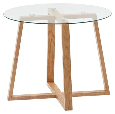 Produktbild von WOHNLING Couchtisch 58x58x47 cm Sofatisch Eiche Massivholz / Glas Rund Wohnzimmertisch Modern Holztisch Stubentisch Klein Kaffeetisch Tisch Wohnzimmer