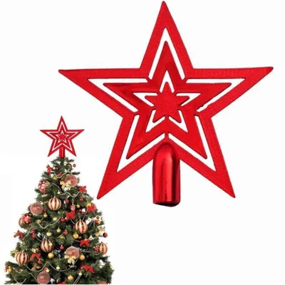 Immagine prodotto di Punta per albero di Natale a forma di stella, rossa, in plastica, 20 cm