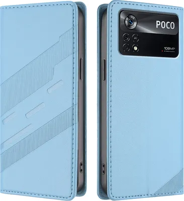 Produktbild von Hülle für Xiaomi Poco X4 Pro 5G, Kunstleder Brieftaschen Handyhülle mit Kartenfach und Standfunktion Hellblau