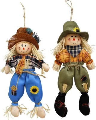 Produktbild von Herbstmännchen zum Hängen aus Stroh und Stoff 27 cm