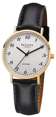 Image de Montre bracelet en cuir noir, quartz, modèle F-1218, pour femmes. Bracelet en cuir, modèle D3URF1218