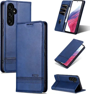 Image de Etui en cuir pour Samsung Galaxy A35 5G, étui portefeuille pliable avec fermeture magnétique et support bleu