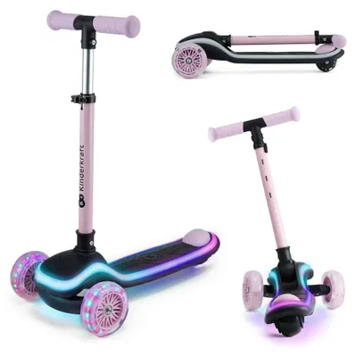 Image de Kinderkraft RAKET - Trottinette - 3 roues - Plateforme LED & Roues RGB - Réglable en hauteur - Pliable - A partir de 2 ans - Jusqu'à 50 kg - Rose