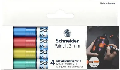 Produktbild von Schneider Paint-It Metallic Acrylmarker 2 mm, 4 Stück - Blau, Rot, Gelb, Grün