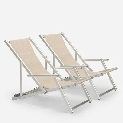 Produktbild von 2er Set Strandliegen Liegestühle Sonnenliegen mit Armlehnen aus Aluminium Riccione Gold Lux - Beige