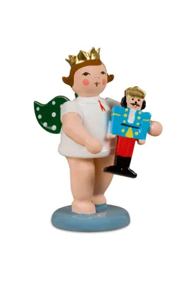 Produktbild von Miniaturengel mit Olbernhauer Marktfigur Nussknacker mit Krone Höhe ca. 6cm NEU