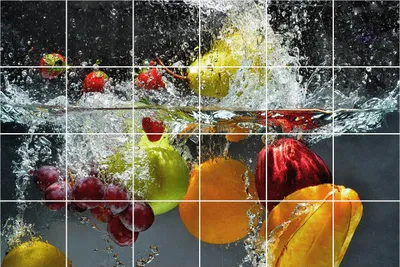 Produktbild von Fliesenaufkleber 15x15 cm – 24 Stück – Selbstklebend – Wasserfest – Pflegeleicht – Hitzebeständig – Für Küche & Bad – Fruchtexplosion im Wasser