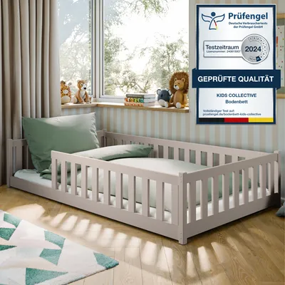 Produktbild von Kinderbett Bodenbett 120x200 cm mit Rausfallschutz & Lattenrost Montessori Bett Bed Gitterbett Kinder Jugendbett Einzelbett | Kaschmir weitere Größen 80x160 | 90x200 | 140x200 cm