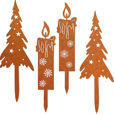 Immagine prodotto di Decorazione da giardino a forma di albero di Natale arrugginita - 4 pezzi - 25 x 8,3 cm - Effetto ruggine - Per giardino e balcone