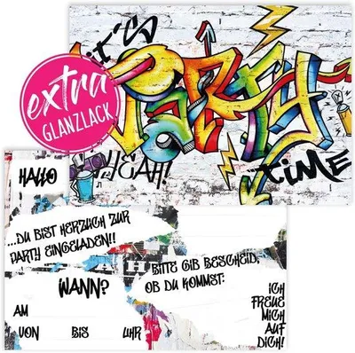 Productafbeelding van Famanu Uitnodigingskaarten met graffiti-thema voor kinderen - 12 stuks