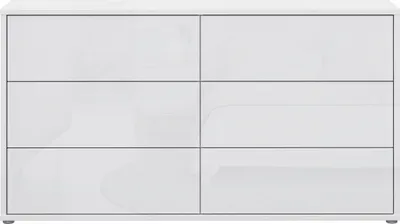 Produktbild von Forte ALICE SPRINGS Kommode 150 160, moderne Kommode mit 3 Schubladen, Schlafzimmer, Wohnzimmer, Holzwerkstoff, Weiß Glanz, 154,5 cm breit x 83,1 cm hoch x 34,9 cm tief